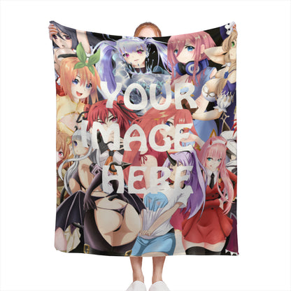 Custom anime throw blanket with full-color print – personalized waifu or VTuber artwork on fleece
