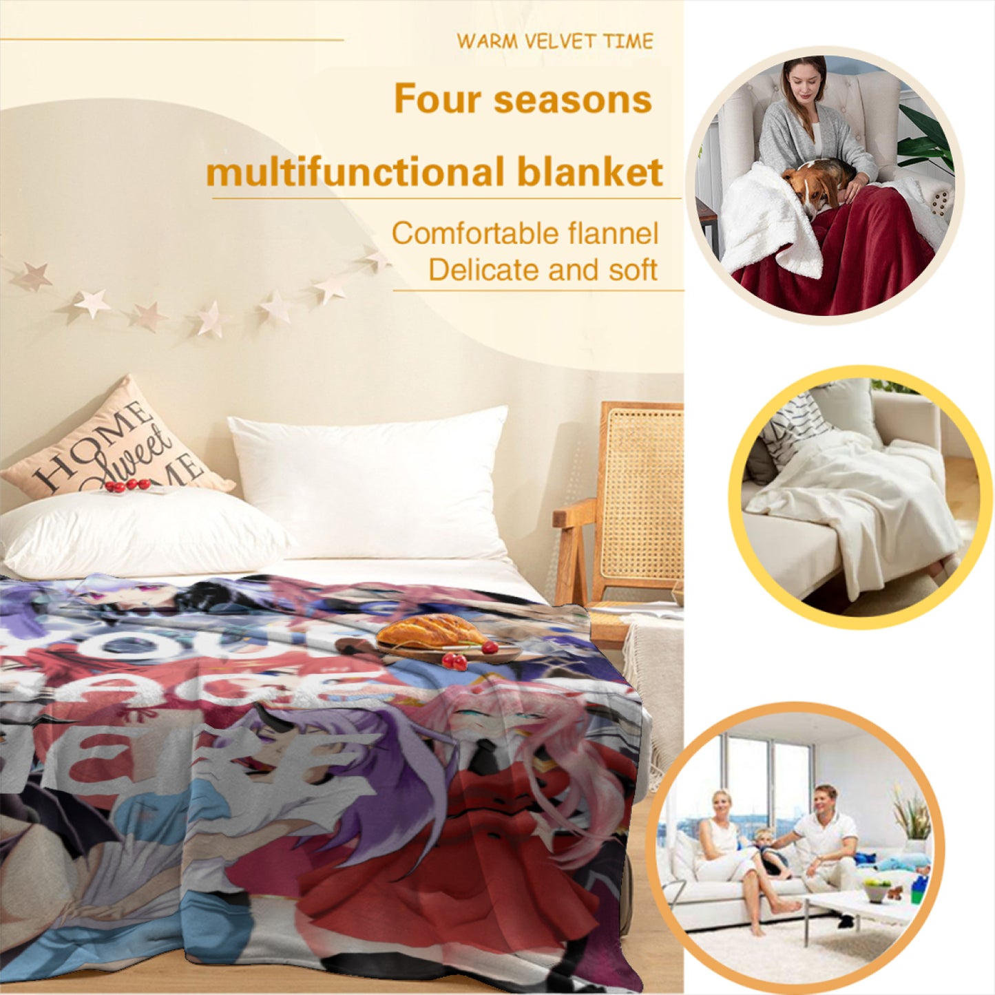 Custom VTuber blanket lifestyle photo – personalized anime room decor printed to order