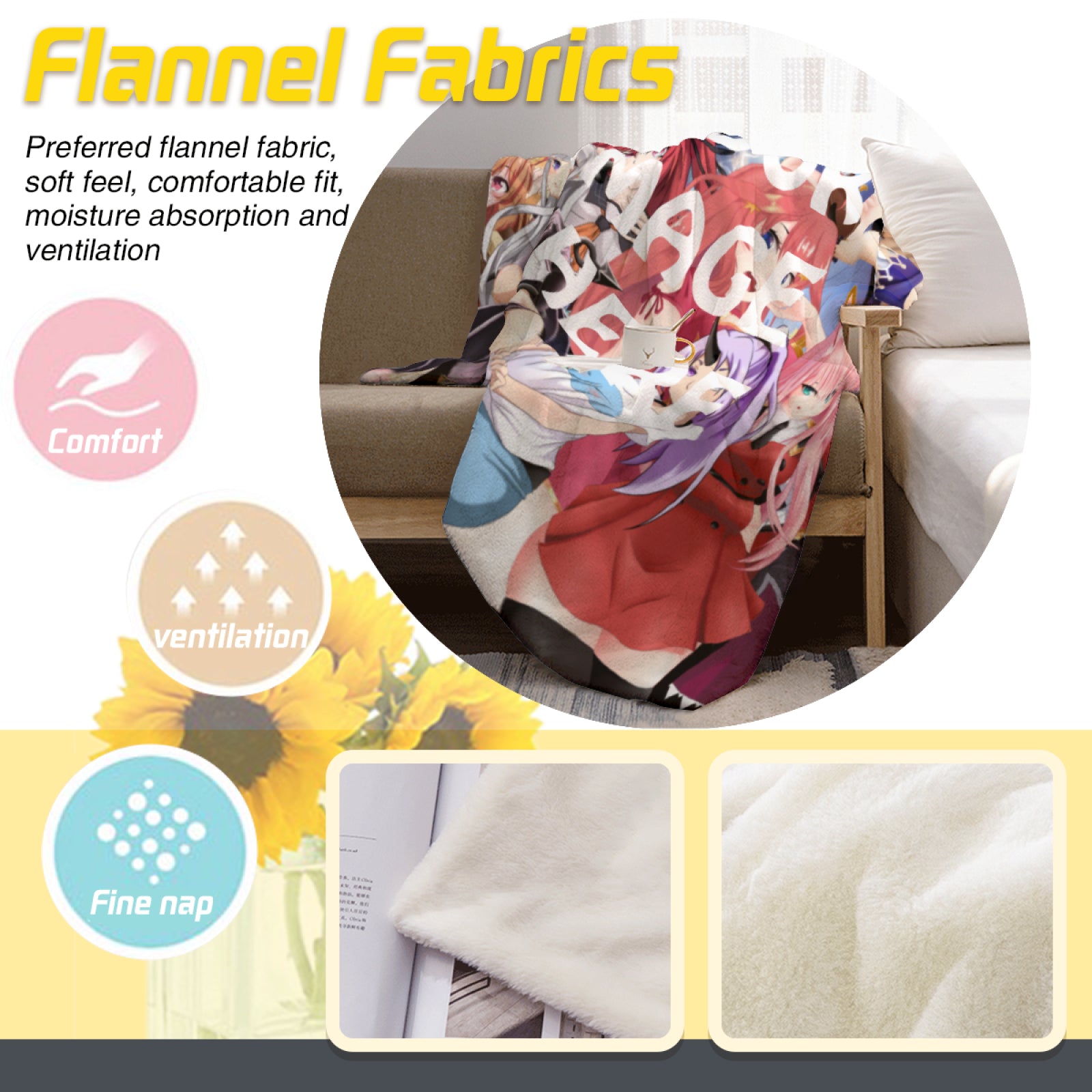 Custom anime blanket folded showing print quality – vibrant colors, ideal otaku gift