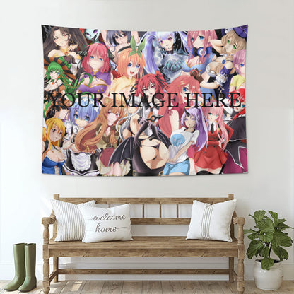 Custom anime tapestry close-up showing print quality and fabric texture