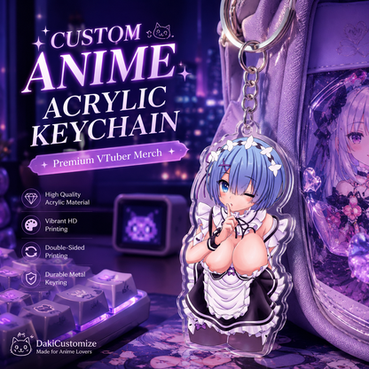 Custom anime acrylic keychain – double-sided personalized VTuber or waifu charm, 5cm and 7cm sizes
