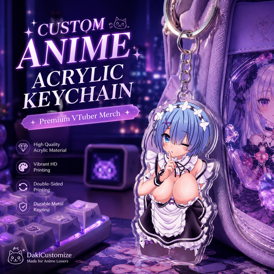 Custom anime acrylic keychain – double-sided personalized VTuber or waifu charm, 5cm and 7cm sizes