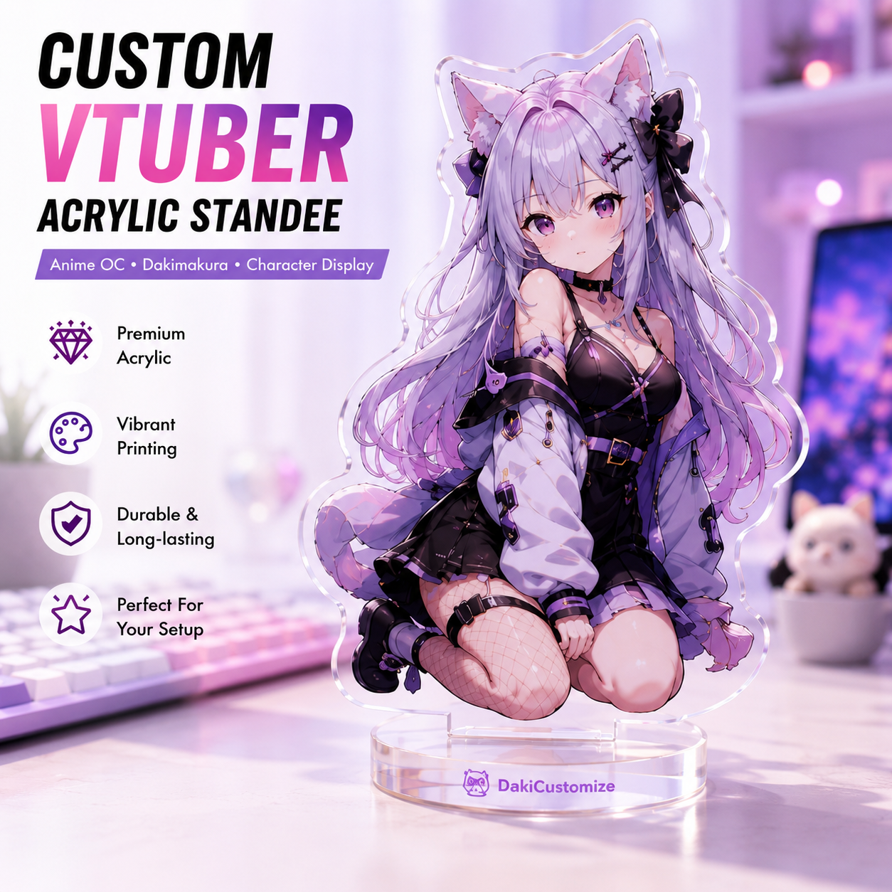 Custom anime acrylic standee – personalized VTuber or OC desk figure, 5cm to 15cm sizes