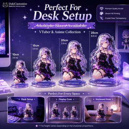 Personalized VTuber acrylic standee size comparison – bulk order options for anime merch or events